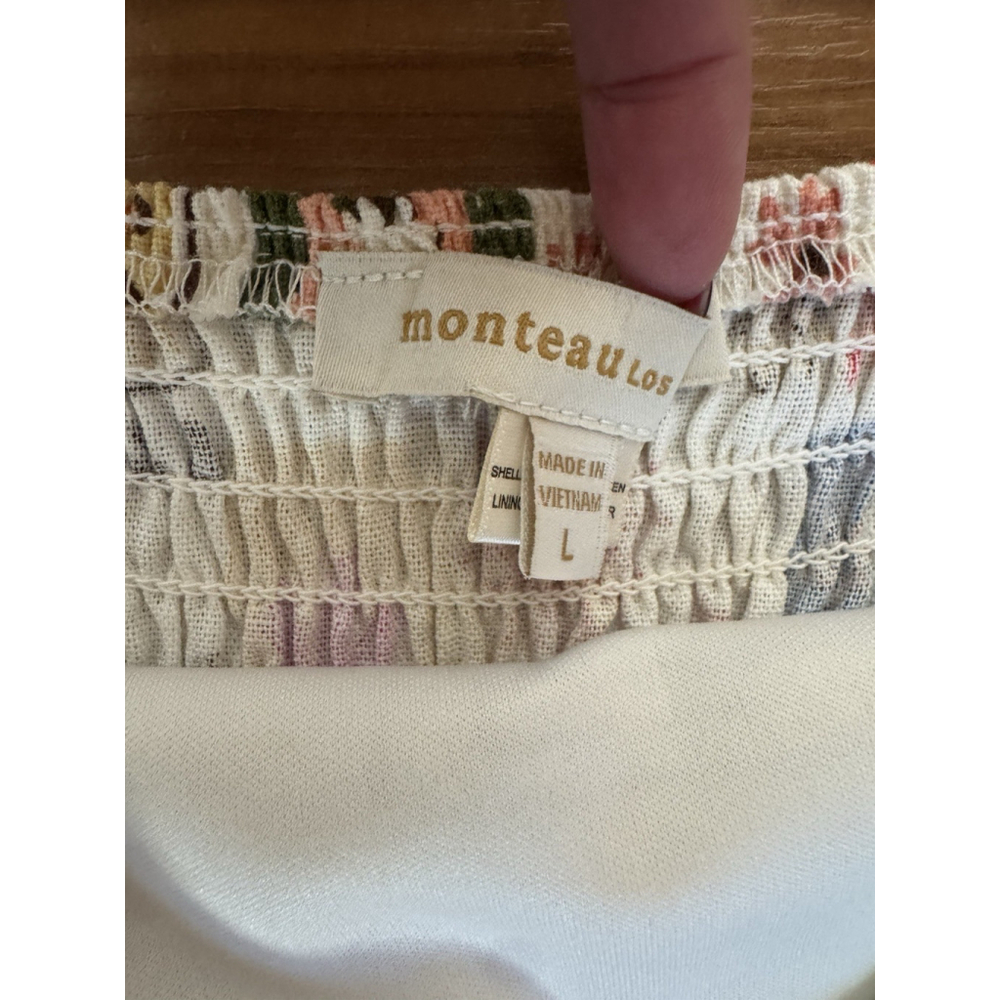 Monteau Patchwork Floral Sundress Large Cottagecore Linen Blend Boho Mini Dress - Picture 6 of 9